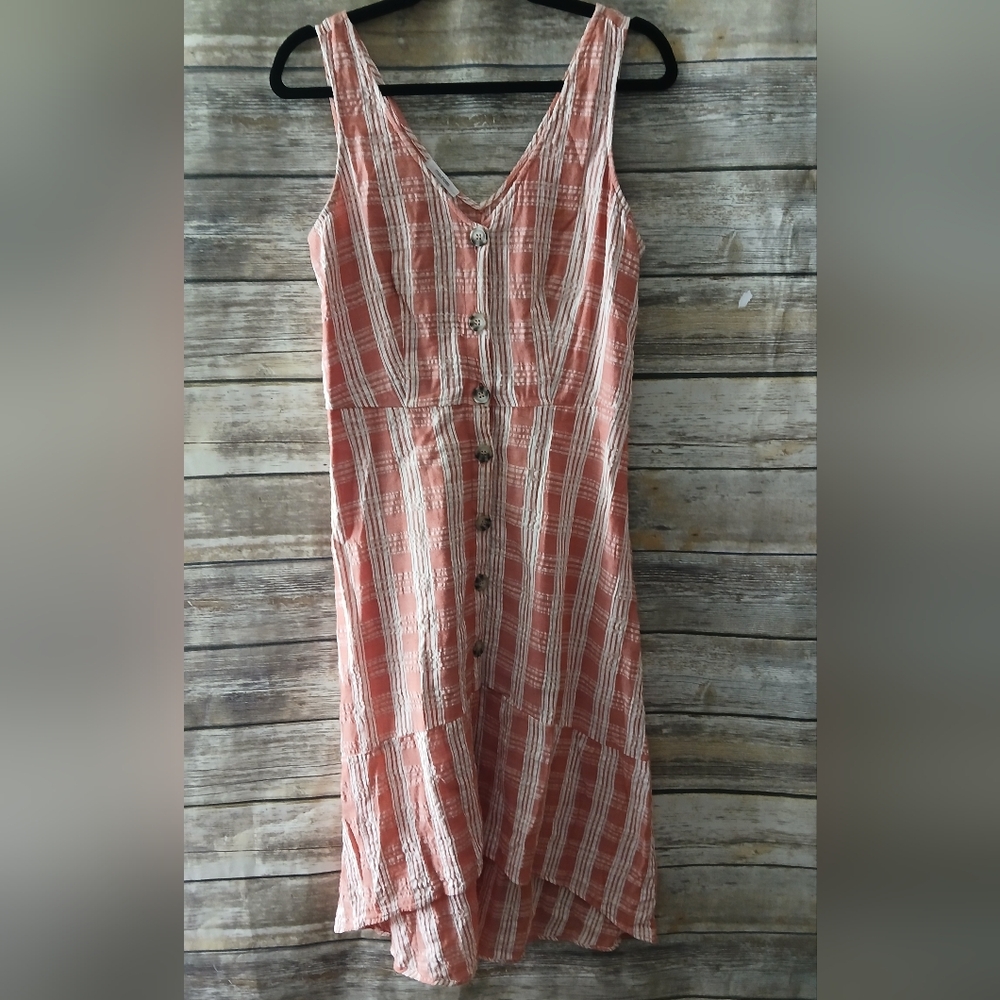 Maurices Peach Plaid Button-Front Midi Dress - Picture 3 of 10